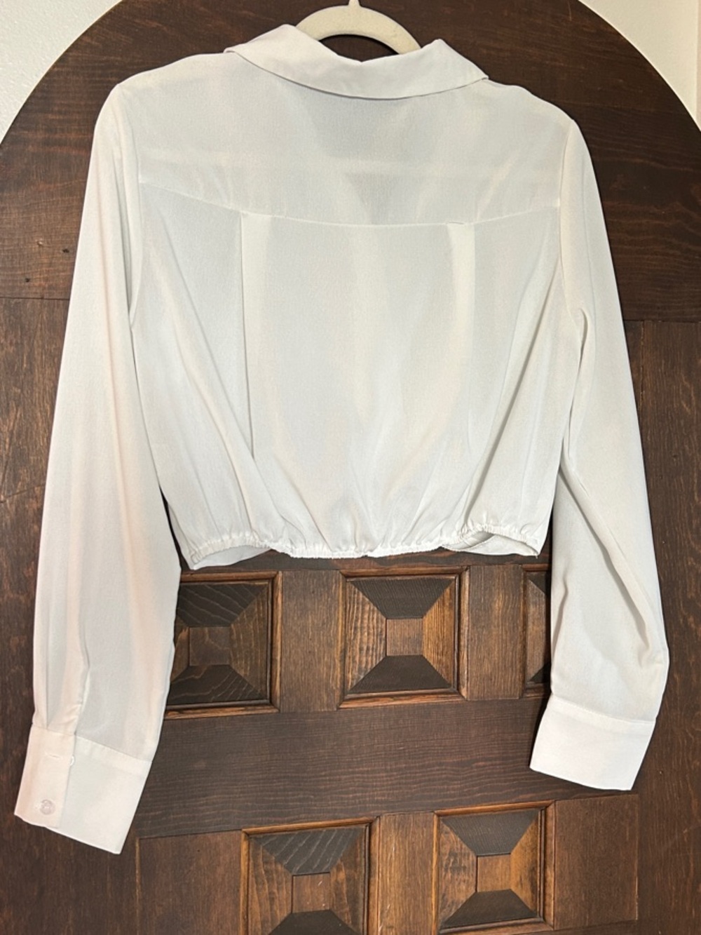 White Cropped Button-Down Wrap Blouse - Easy Everyday Top - Picture 2 of 2